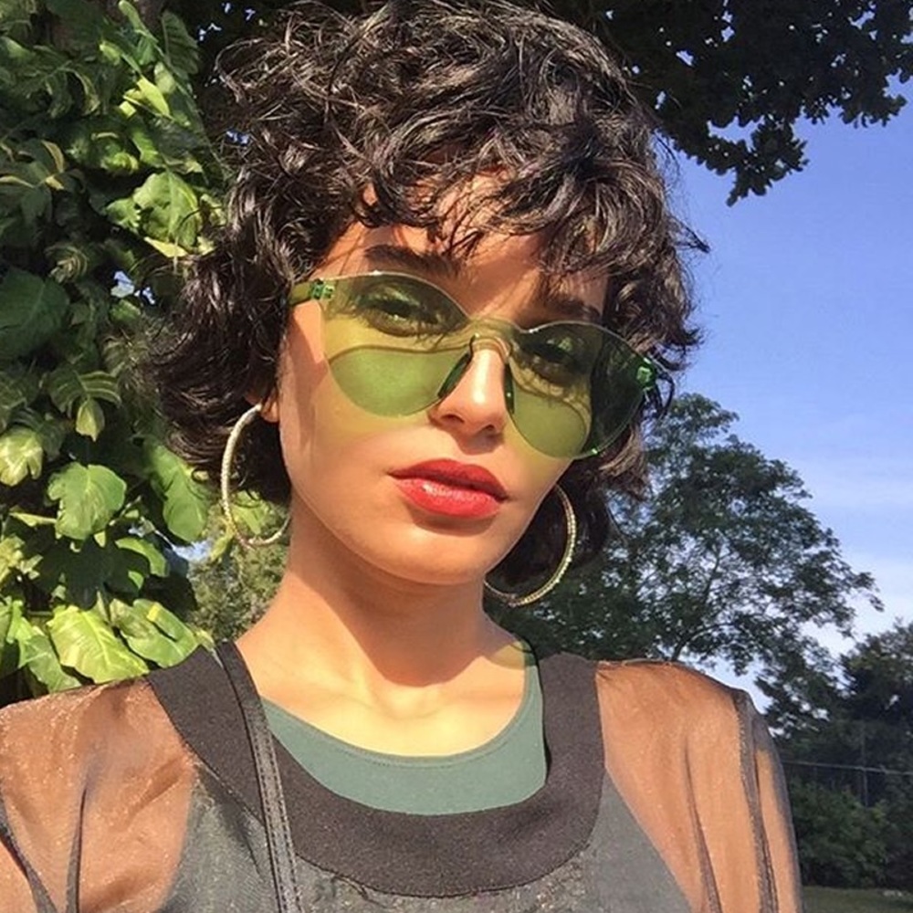 GREEN CHIC RETRO MODERN RIMLESS SUNGLASSES